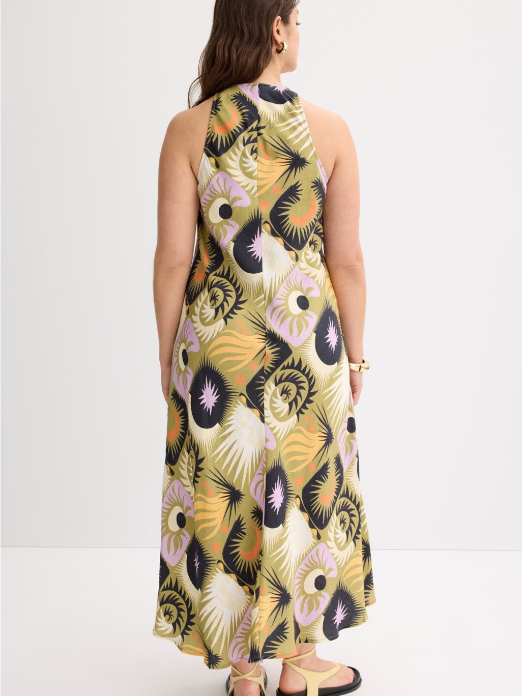 Halter Maxi Dress In Olive Abstract Print — image 2 of 7